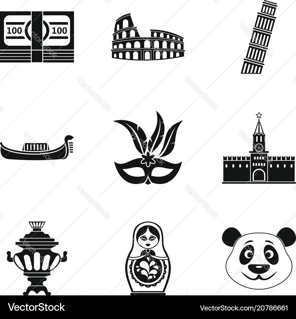 Global way icons set simple style Global way icons set simple style Vector Image
