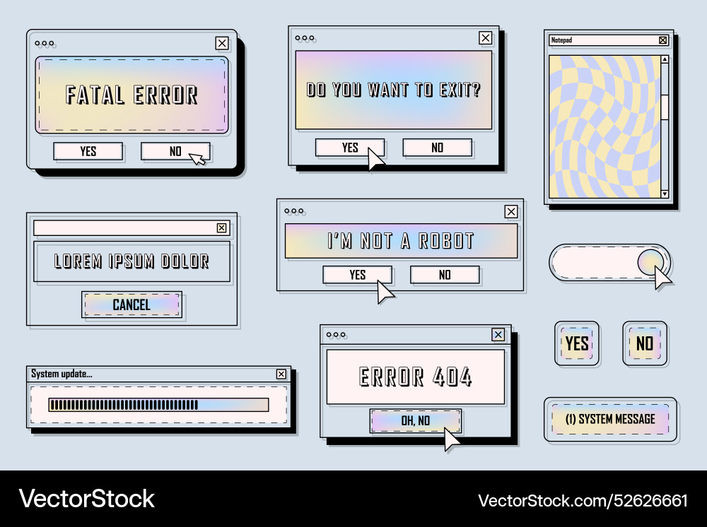 Retro digital frames or 90s message window Retro digital frames or 90s message window Vector Image
