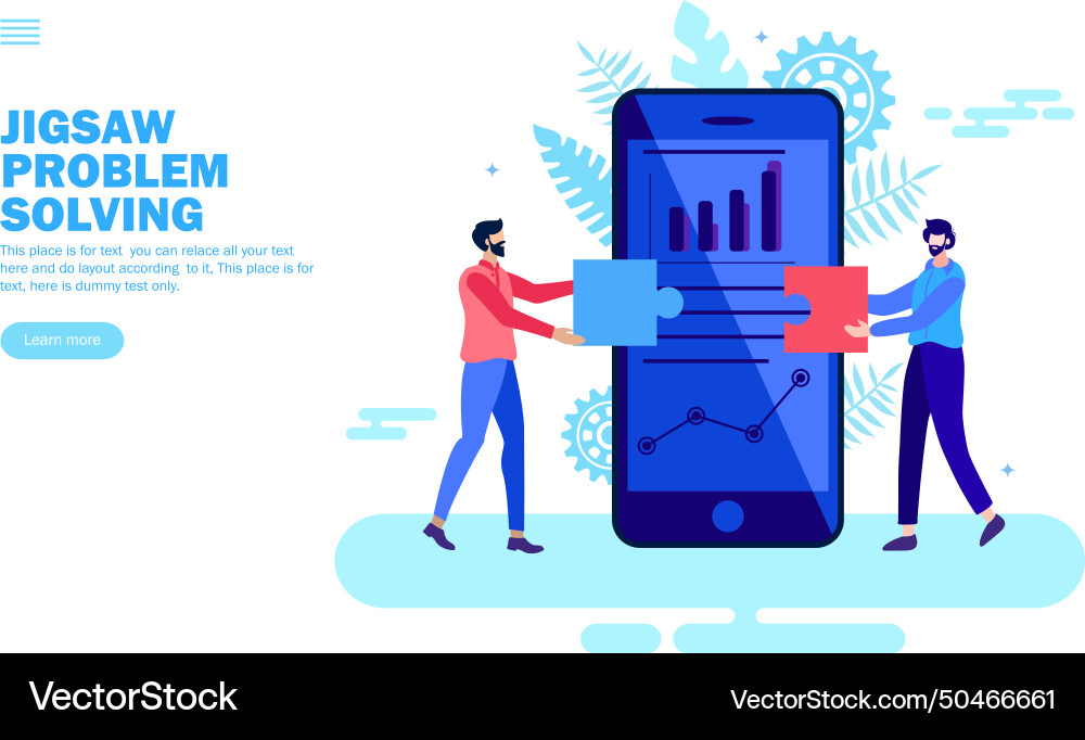 Team solving problem in app with jigsaw Team solving problem in app with jigsaw vector image