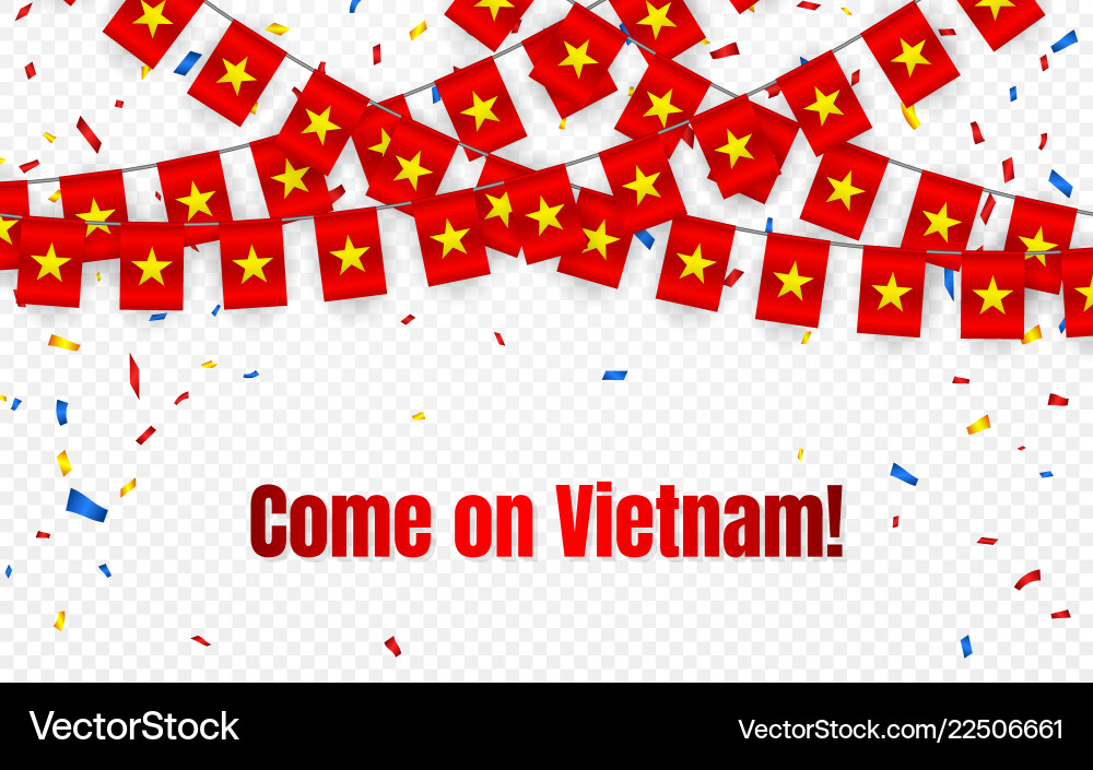 Vietnam garland flag with confetti on transparent vector image