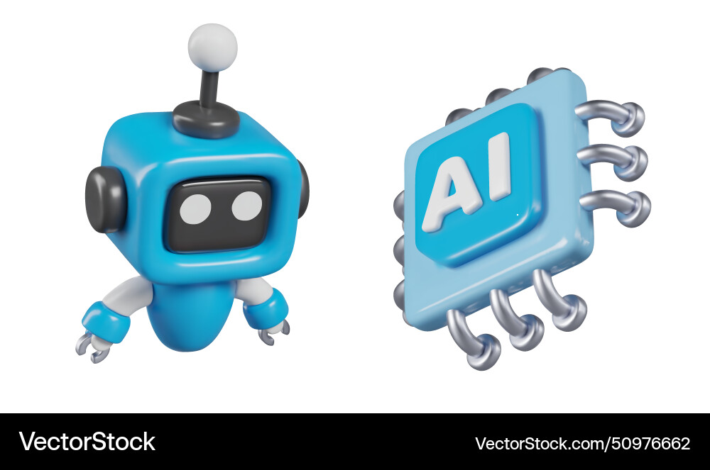 Blue mini robot processor labeled ai set Blue mini robot processor labeled ai set vector image