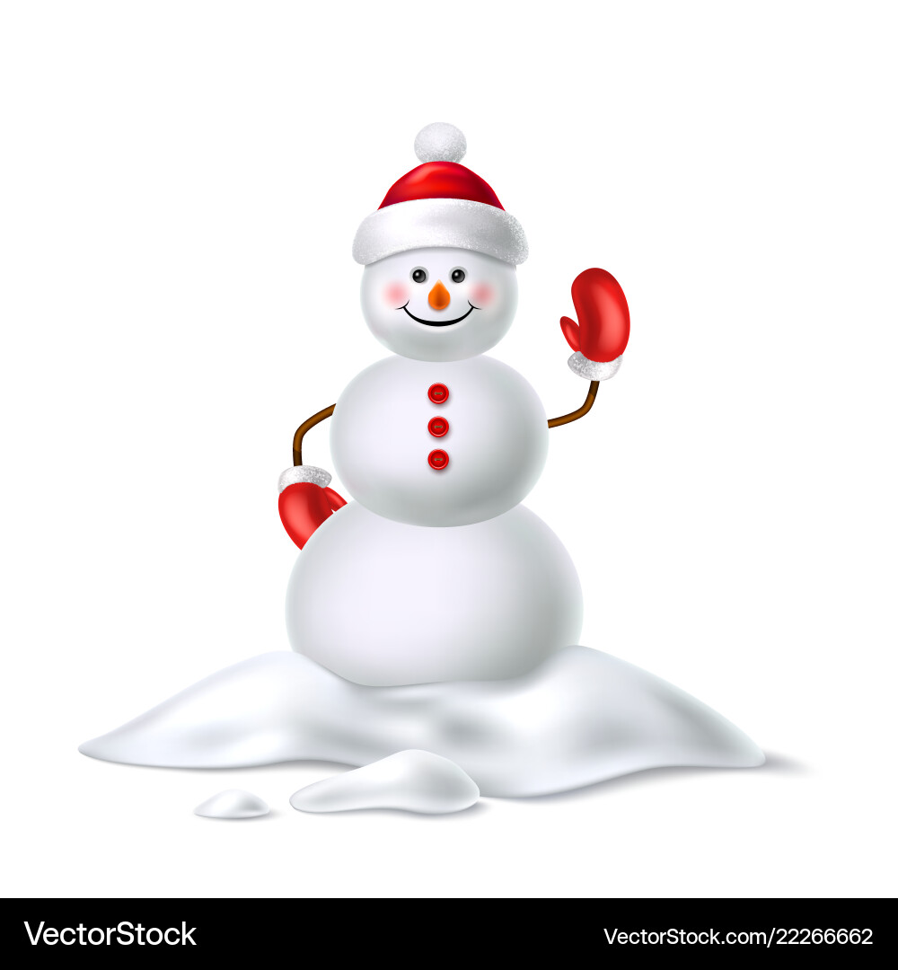 Cute realistic snowman in mittens scarf hat Cute realistic snowman in mittens scarf hat vector image