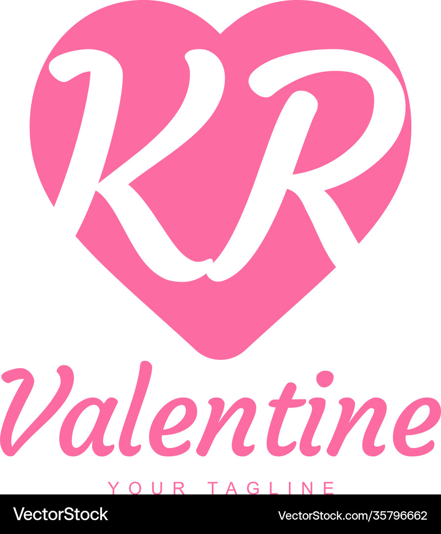 Kr letter logo design with heart icons love Kr letter logo design with heart icons love vector image