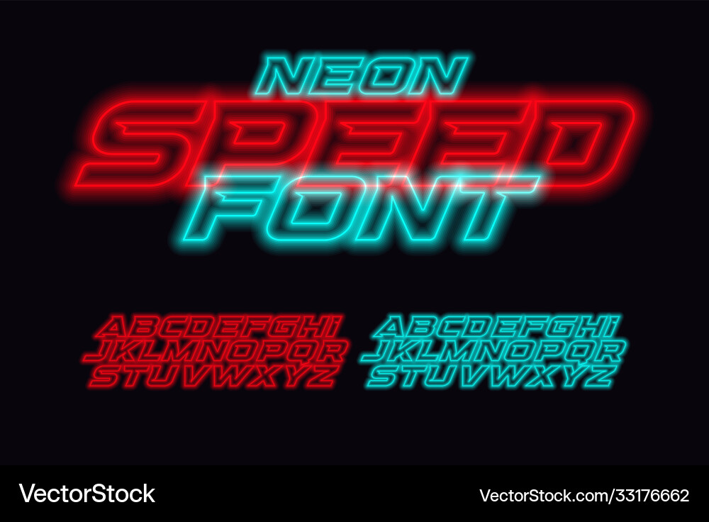 Neon Speed Buchstaben setzen rot und blau Rasse Schriftart Neon Speed Buchstaben setzen rot und blau Rasse Schriftart vektorbild