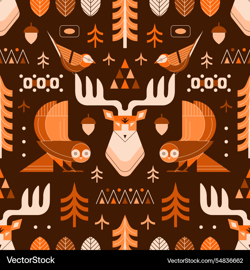 Woodland animals folk art scandinavian pattern Woodland animals folk art scandinavian pattern vector image