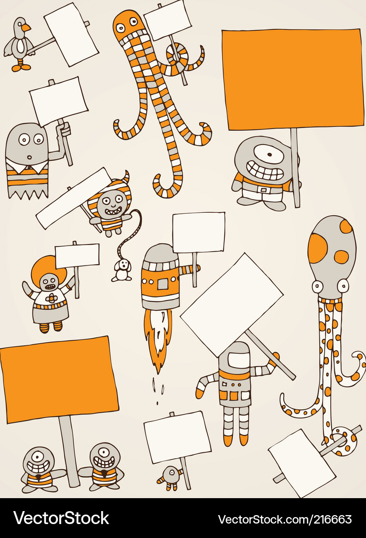 Cute Monsters with Signs Vector Image