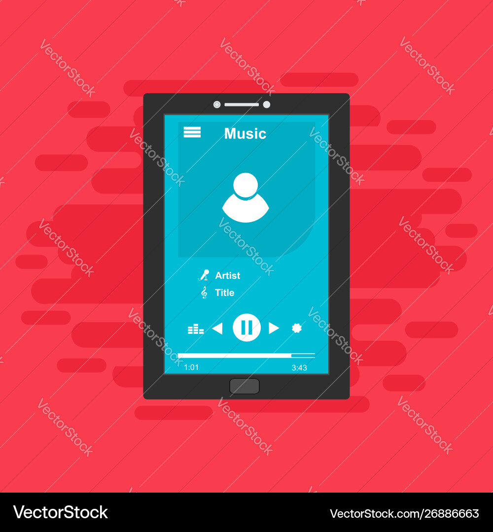 Media player application app template with flat Media player application app template with flat vector image