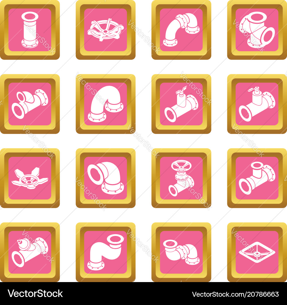 Pipeline constructor icons set pink square Pipeline constructor icons set pink square vector image