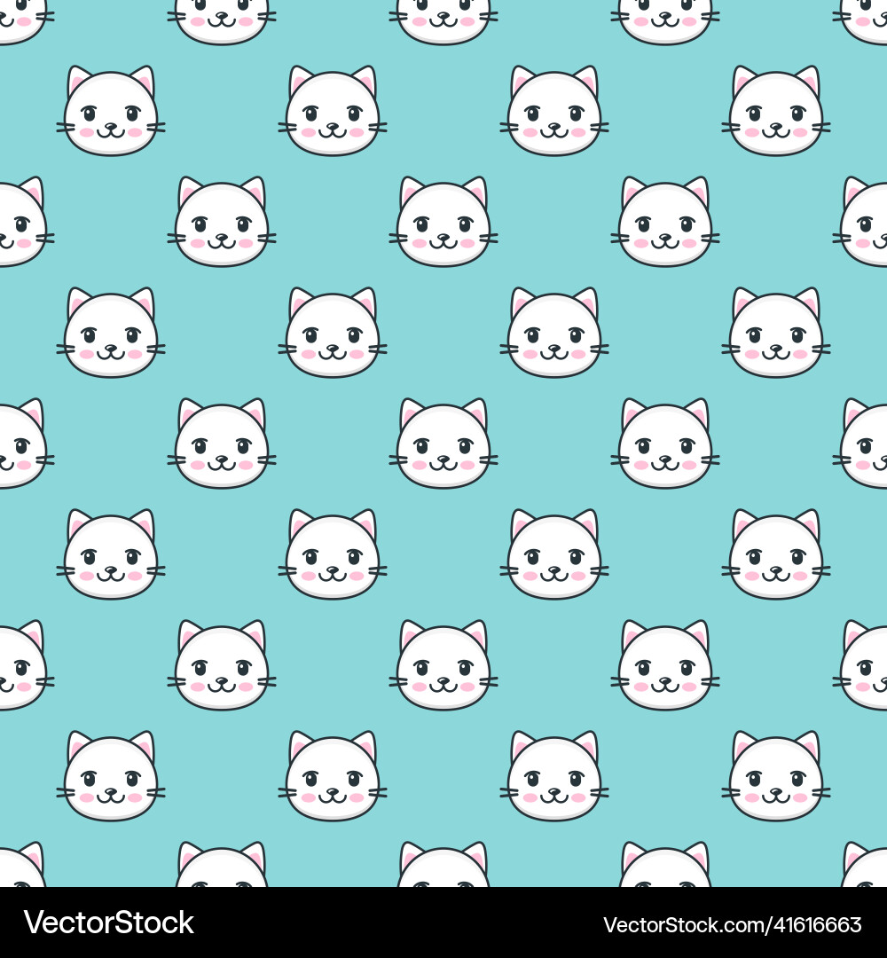 Seamless pattern with cute cartoon white cat faces Seamless pattern with cute cartoon white cat faces vector image
