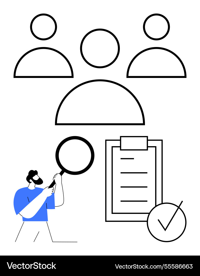 Team selection and task management with magnifying Team selection and task management with magnifying vector image