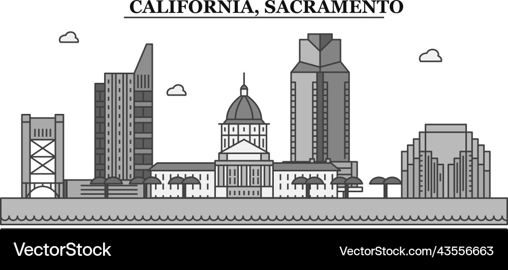 Vereinigte Staaten sacramento city skyline isoliert Vereinigte Staaten sacramento city skyline isoliert vektorbild