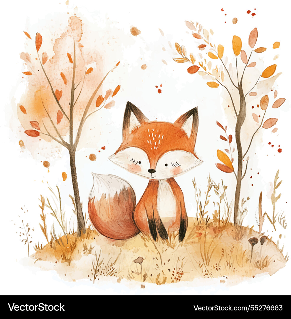 Watercolor Fox in Autumn Field vector image