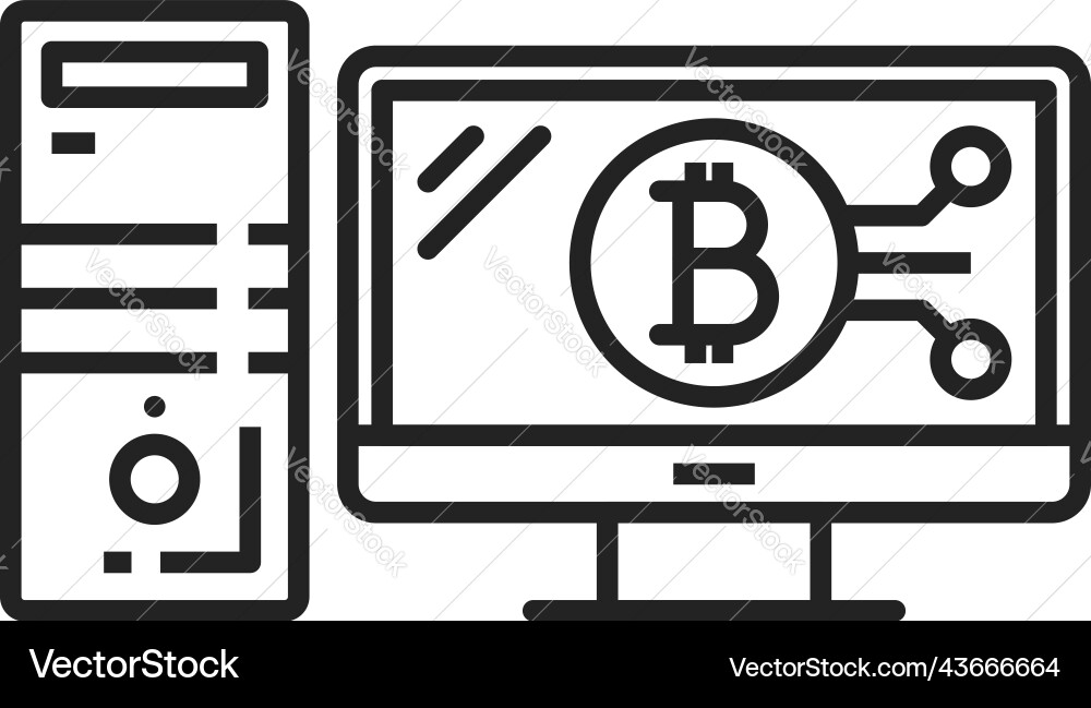 Computer with bitcoin sign cryptocurrency mining Computer with bitcoin sign cryptocurrency mining vector image