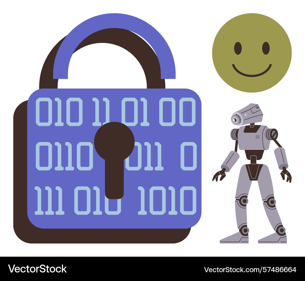 Cybersecurity and ai concept with lock binary Cybersecurity and ai concept with lock binary vector image