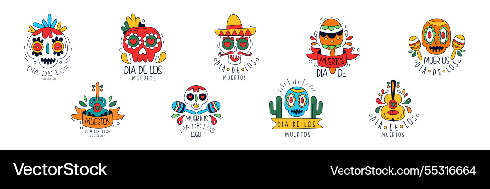 Mexikanische tote Feiertage und Festival-Label-Set Mexikanische tote Feiertage und Festival-Label-Set vektorbild