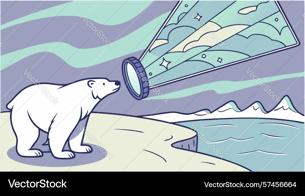 Polar bear with abstract light source on ice Vector Image