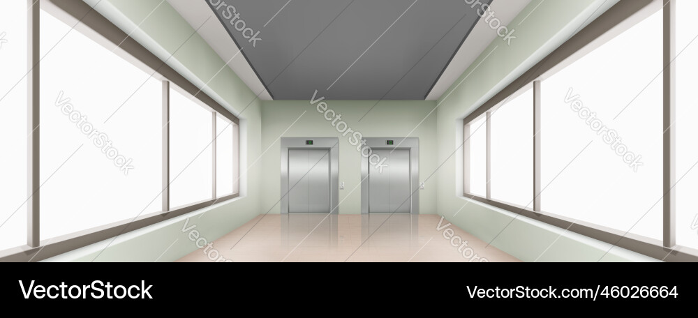 Realistic school corridor interior with windows Realistic school corridor interior with windows vector image
