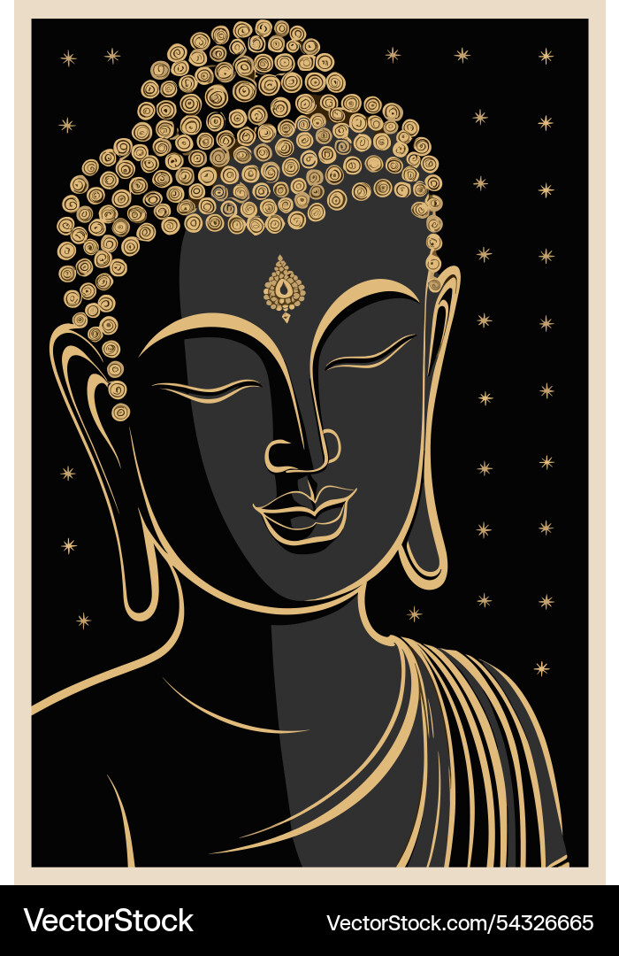 Black and gold line art drawing of buddha Black and gold line art drawing of buddha vector image