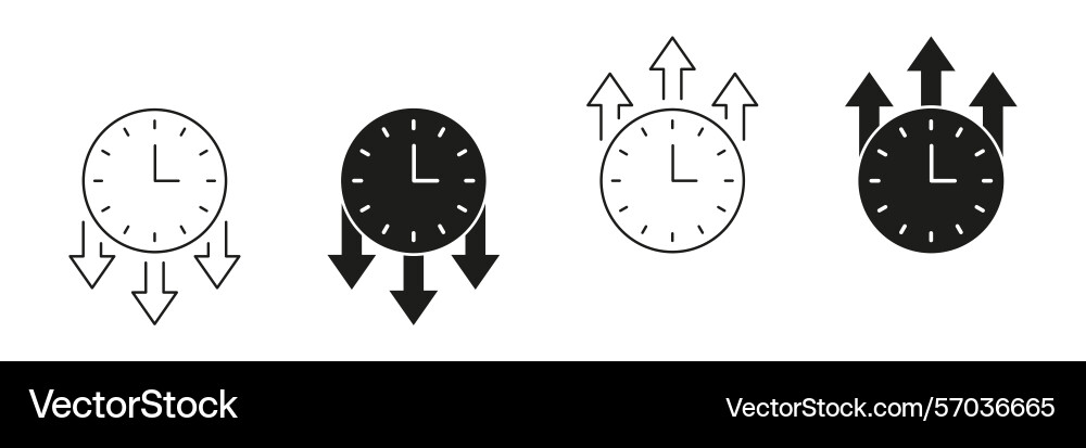 Clock with arrows line and solid icon set time Clock with arrows line and solid icon set time vector image