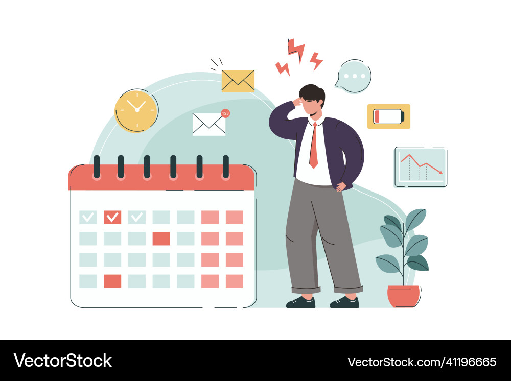 Flat employee worker with work problems Flat employee worker with work problems vector image