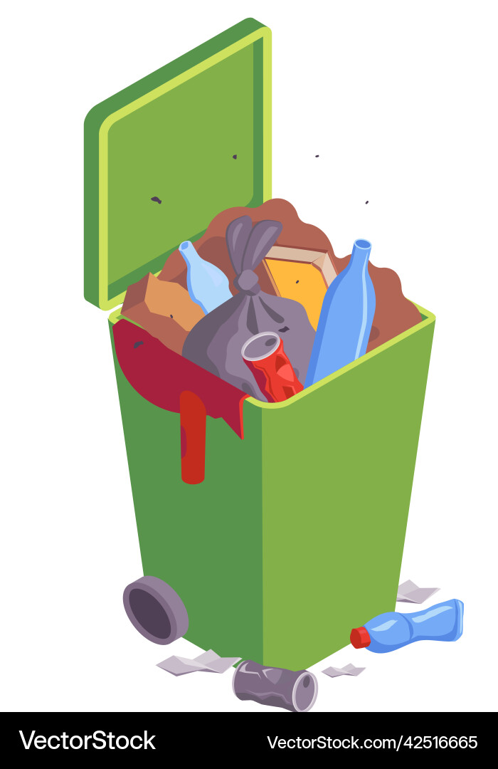 Overstuffed garbage container composition Overstuffed garbage container composition vector image