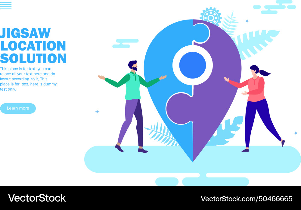 Team solving problem of location with jigsaw Team solving problem of location with jigsaw Vector Image