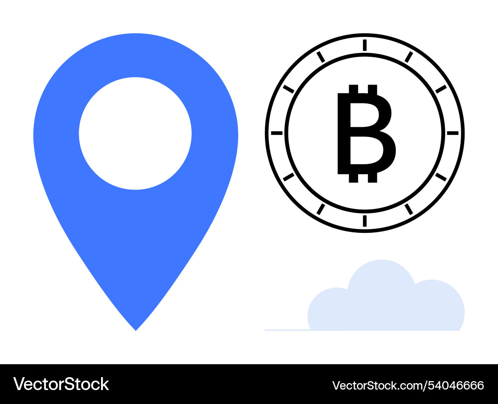 Geolocation marker bitcoin symbol and cloud Geolocation marker bitcoin symbol and cloud vector image