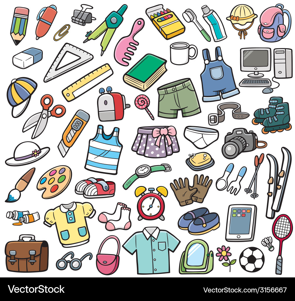 Collection of Stationery and Objects vector image