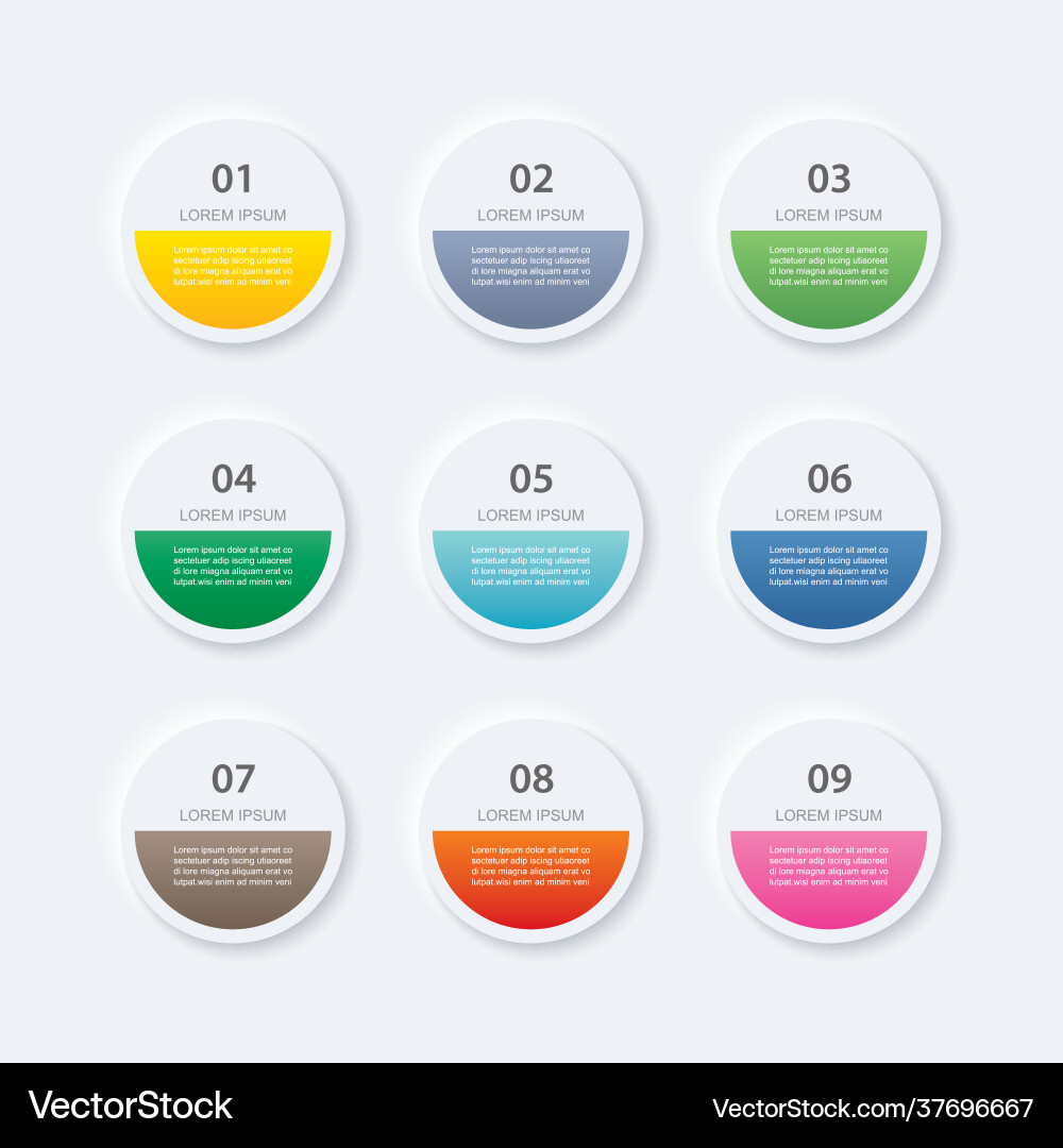 Infographics circle button with 9 data template Infographics circle button with 9 data template vector image