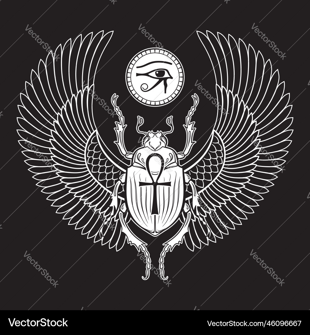 Sacred scarab beetle and eye of horus ancient Sacred scarab beetle and eye of horus ancient vector image