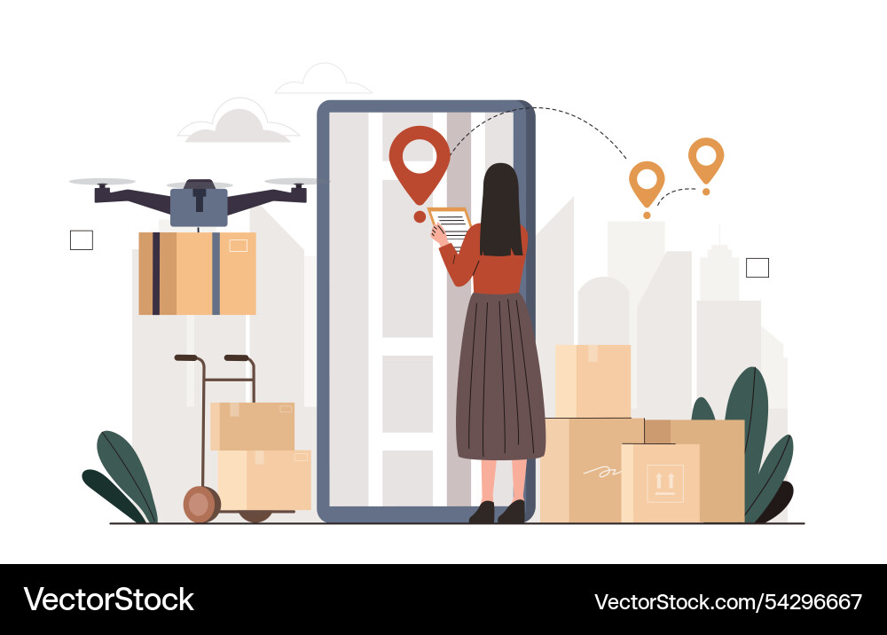 Woman with parcel drone young girl Woman with parcel drone young girl vector image