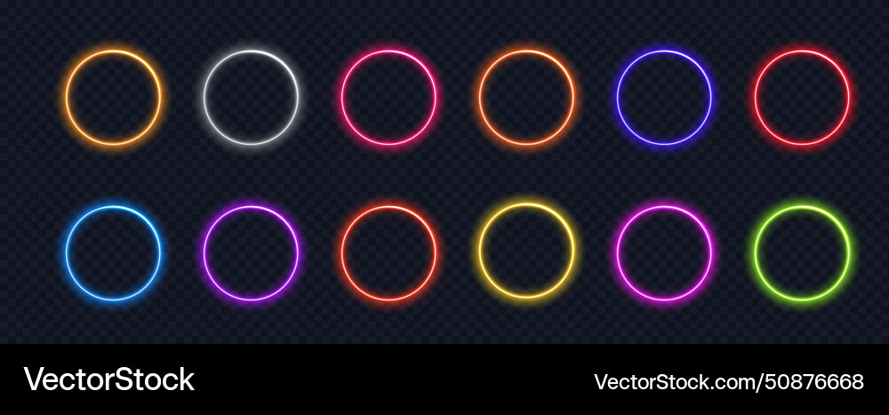Glowing circle neon button light frame designs Glowing circle neon button light frame designs vector image