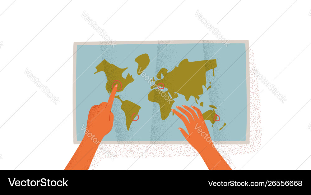 Hands Pointing at World Map vector image
