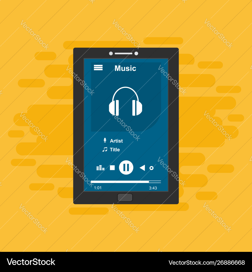 Media player application app template with flat Vector Image