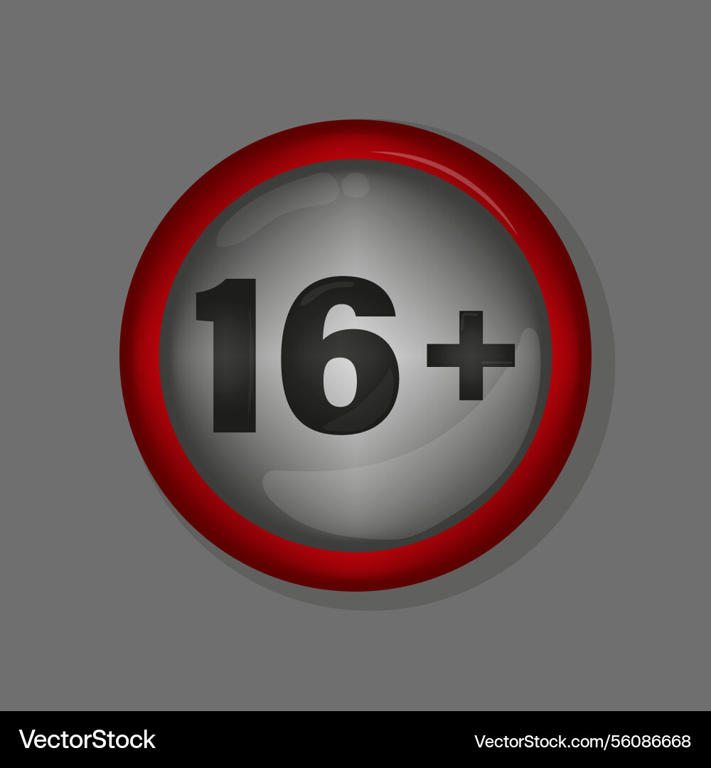 Red circle emblem sixteen plus text warning label Red circle emblem sixteen plus text warning label vector image