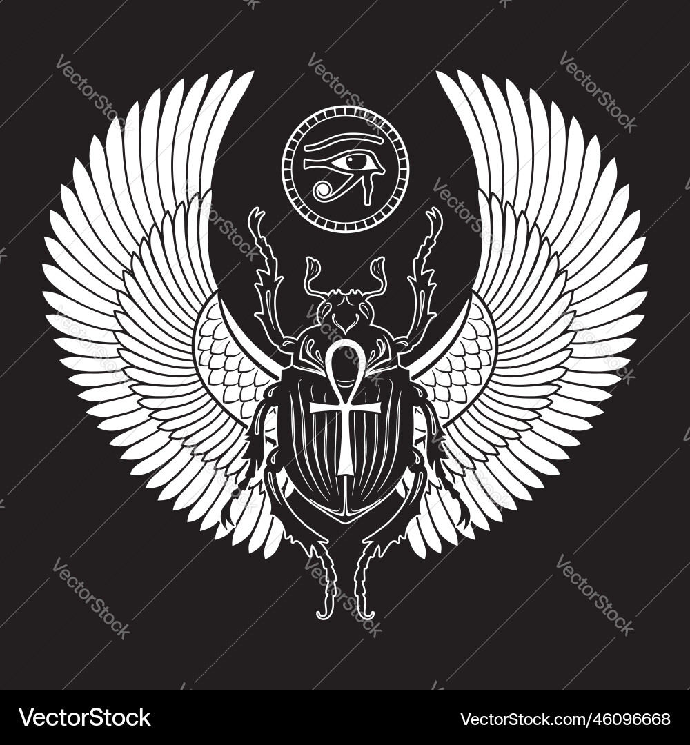 Sacred scarab beetle and eye of horus ancient Sacred scarab beetle and eye of horus ancient vector image