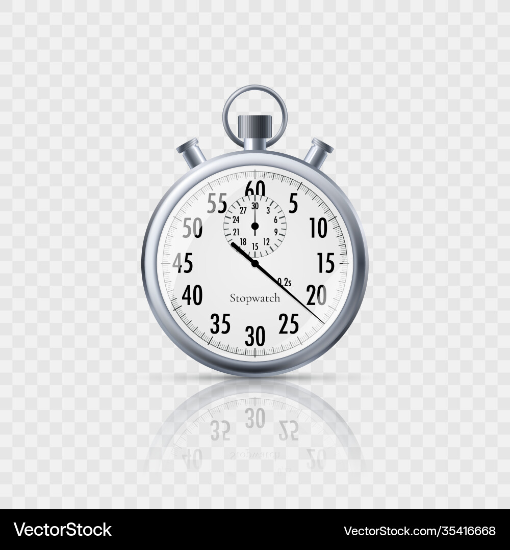 Stopwatch in realistic style with reflection Stopwatch in realistic style with reflection Vector Image