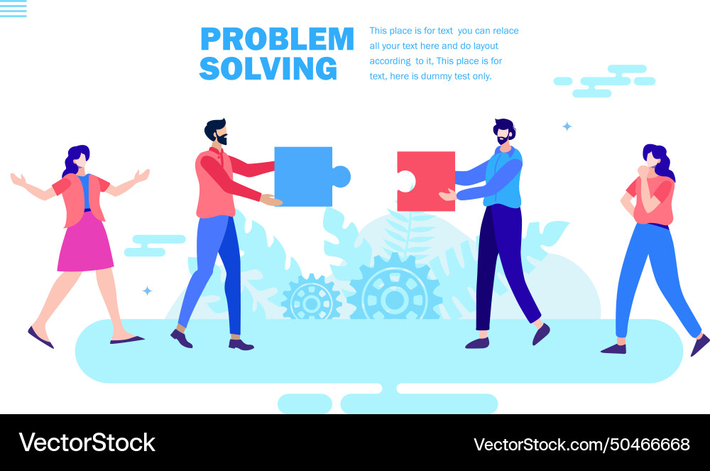 Team solving problem with jigsaw and discussion Vector Image