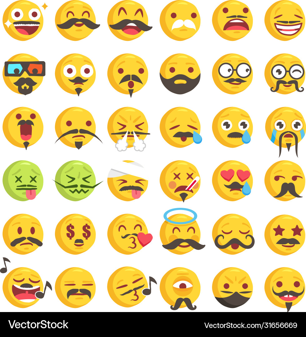Big set 36 moustache emojis Big set 36 moustache emojis vektorbild