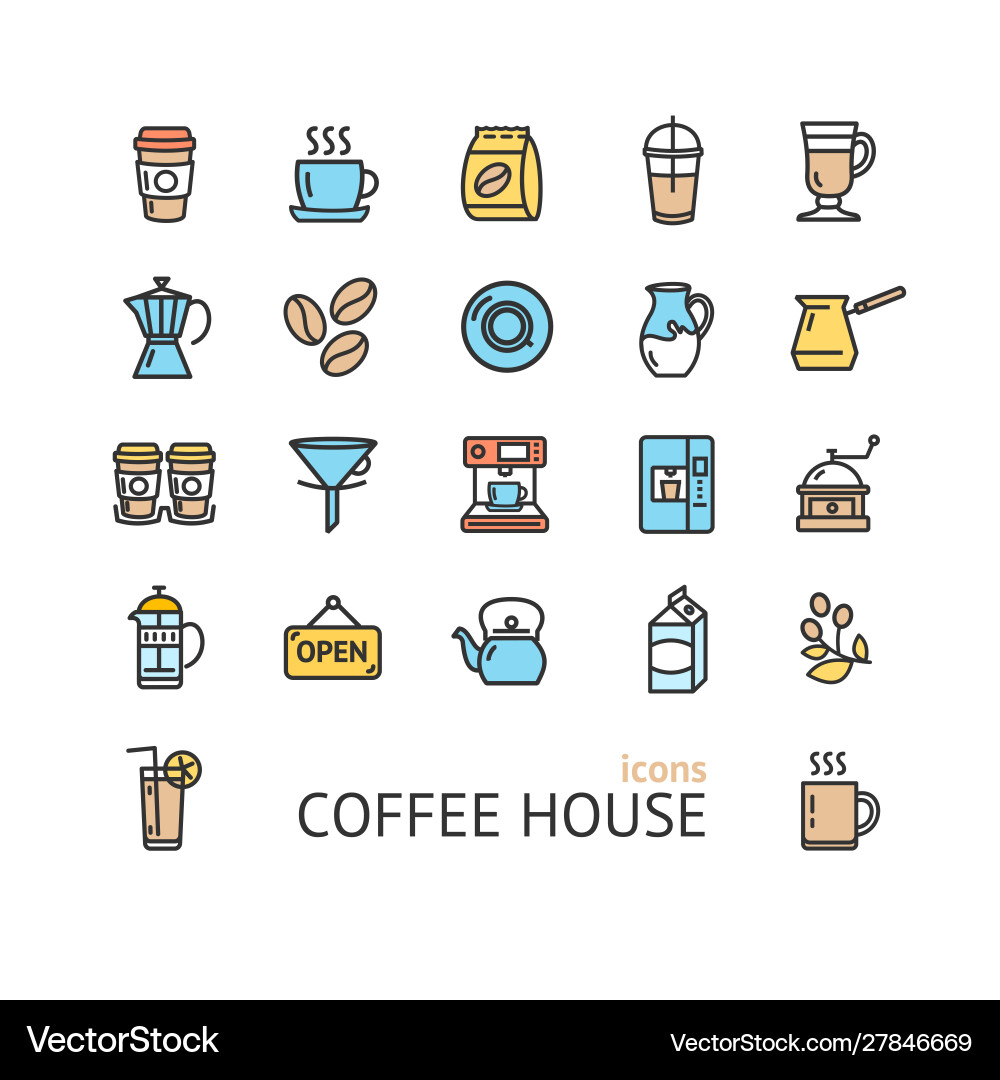 Coffee house sign color thin line icon set Coffee house sign color thin line icon set vector image