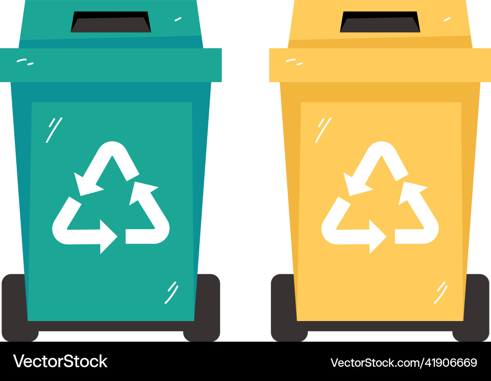 Garbage green yellow trash bin can isolated design Vector Image