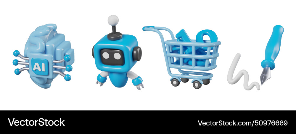 Set of 3d artificial intelligence icons mini bot Set of 3d artificial intelligence icons mini bot vector image