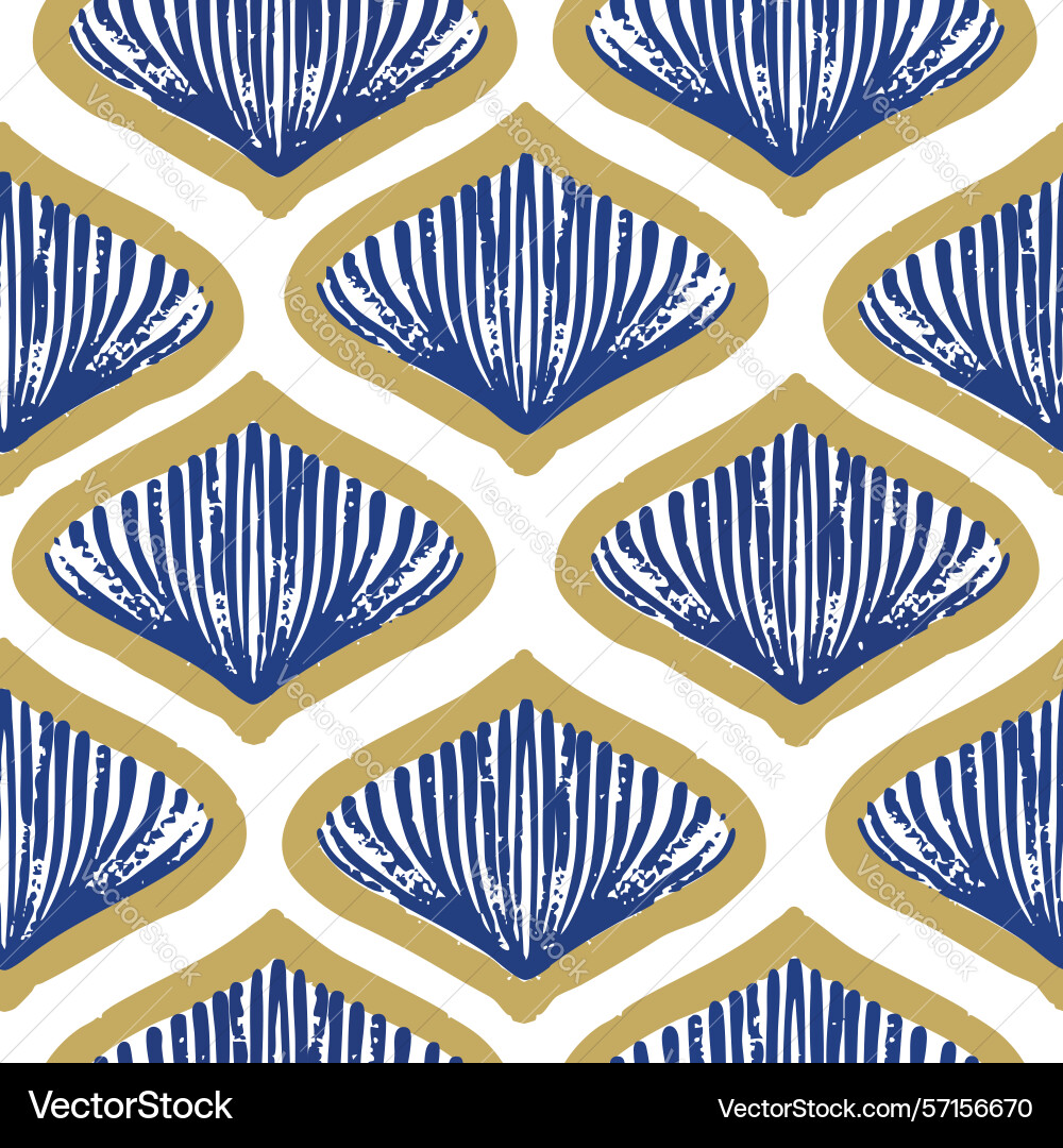 Blue and mustard geometric pattern with shell Blue and mustard geometric pattern with shell vector image