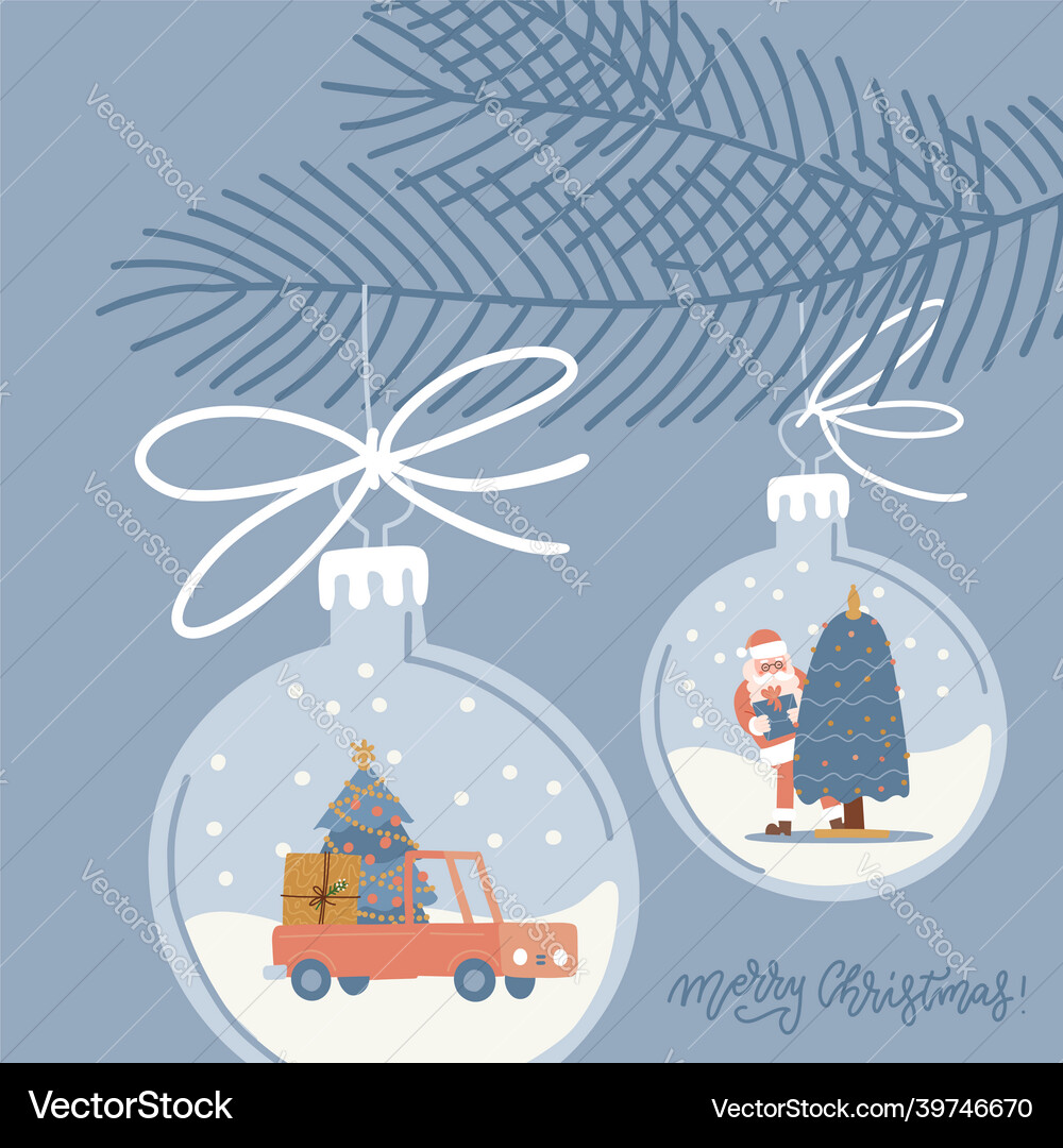 Christmas Glass Ornaments - Festive Winter Scene vector image