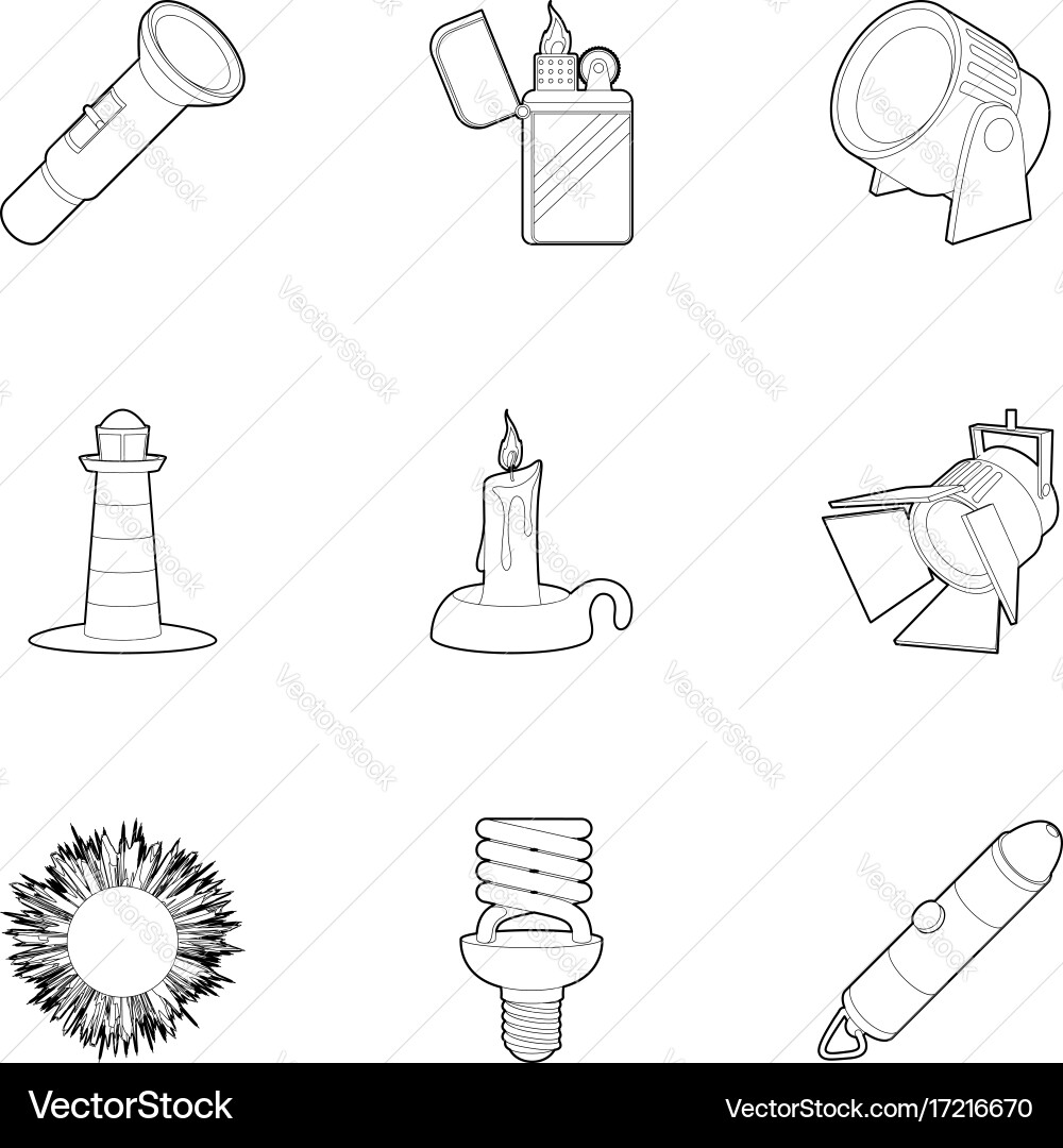Luminous objects icons set outline style vector image