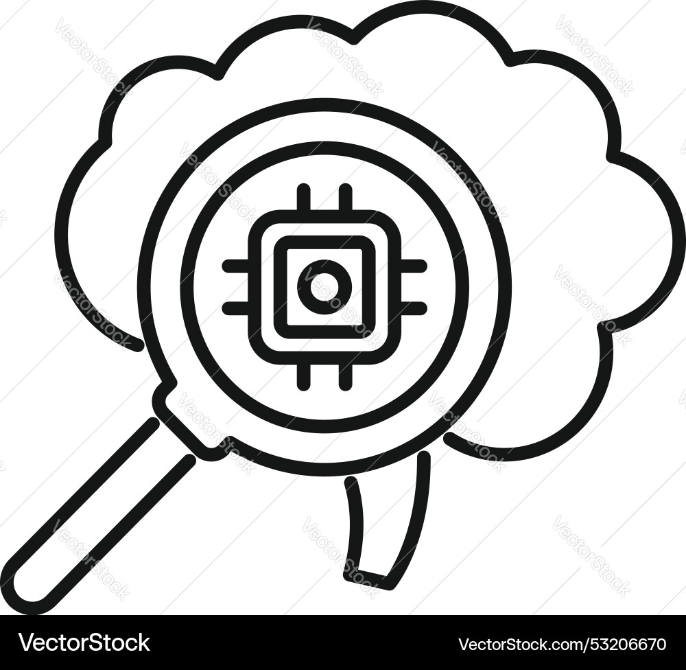 Magnifying glass exploring brain with ai chip Magnifying glass exploring brain with ai chip vector image