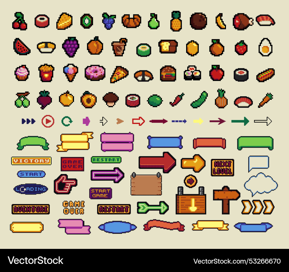 Pixel art frames retro 8 bit buttons arrows Pixel art frames retro 8 bit buttons arrows vector image