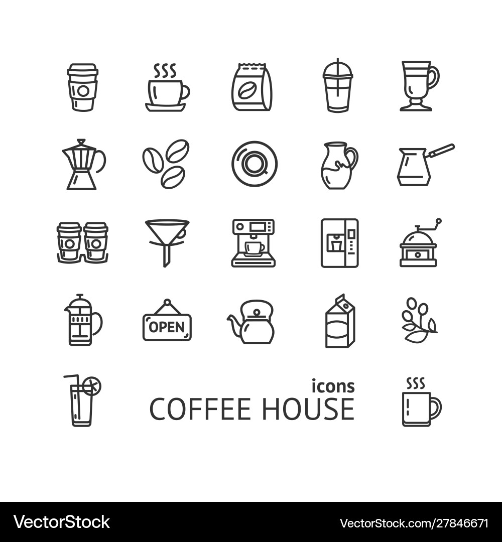 Coffee house sign black thin line icon set Coffee house sign black thin line icon set vector image