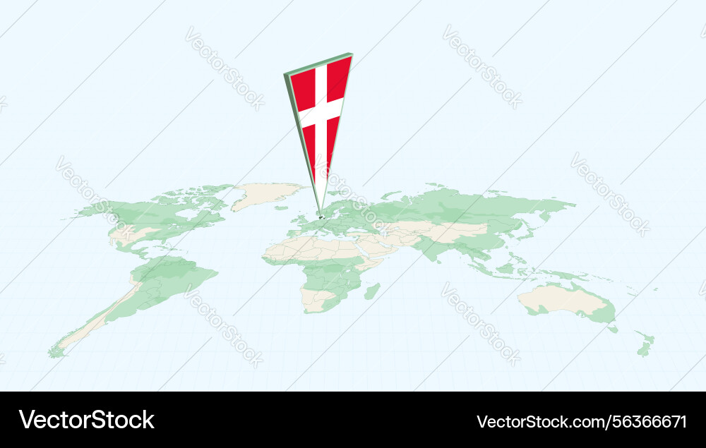 Highlighted denmark on global map with 3d flag vector image