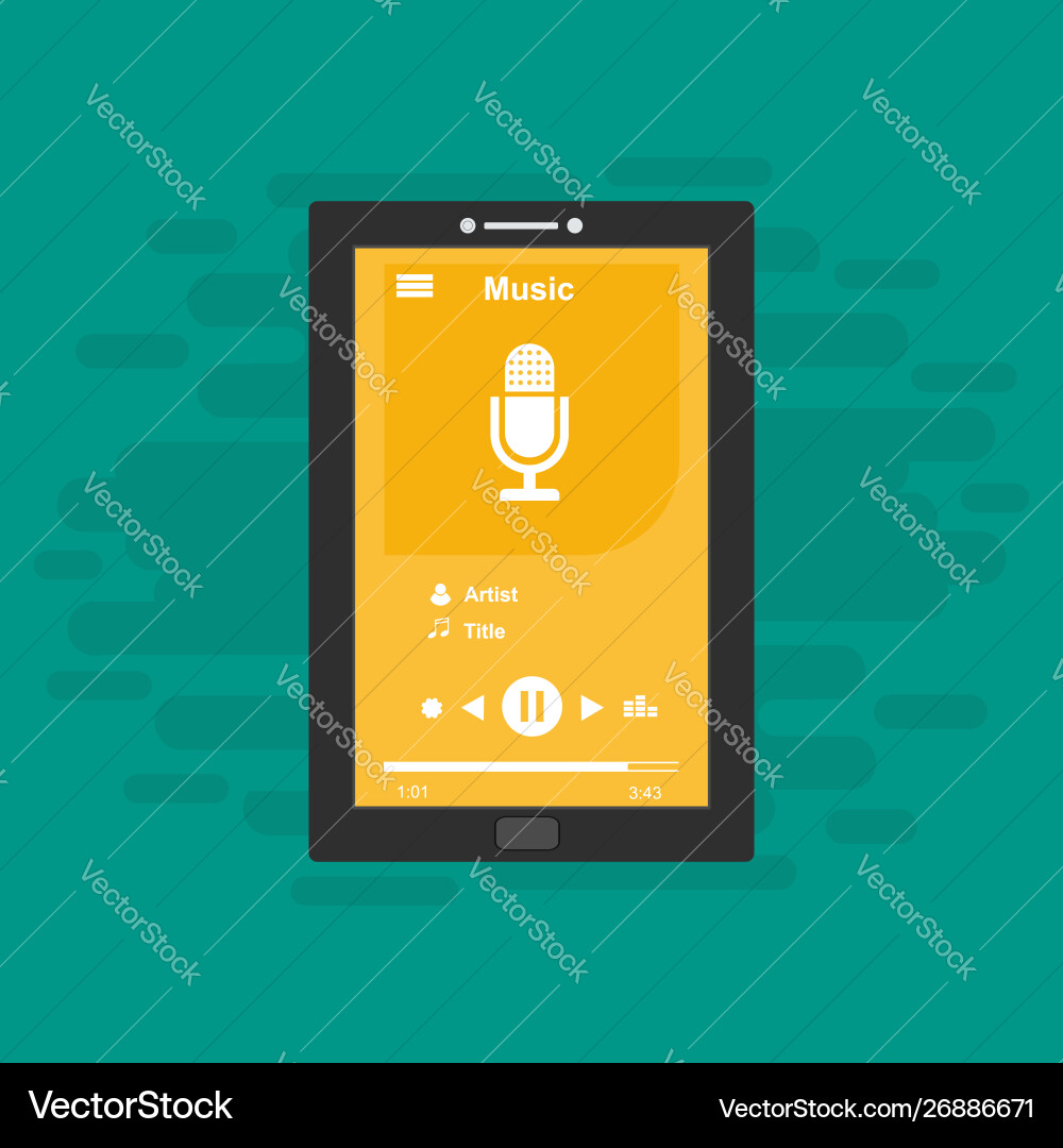 Media player application app template with flat Media player application app template with flat Vector Image